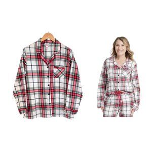 Wondershop Target Pajama Shirt Women Medium Flannel Plaid White Tartan Sleepwear